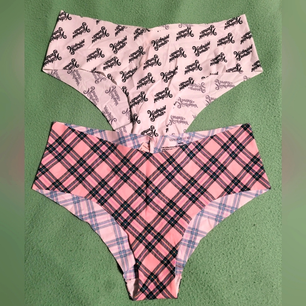 Victoria's Secret Plaid and Logo Panties Lot Of 2 Size Large NWT